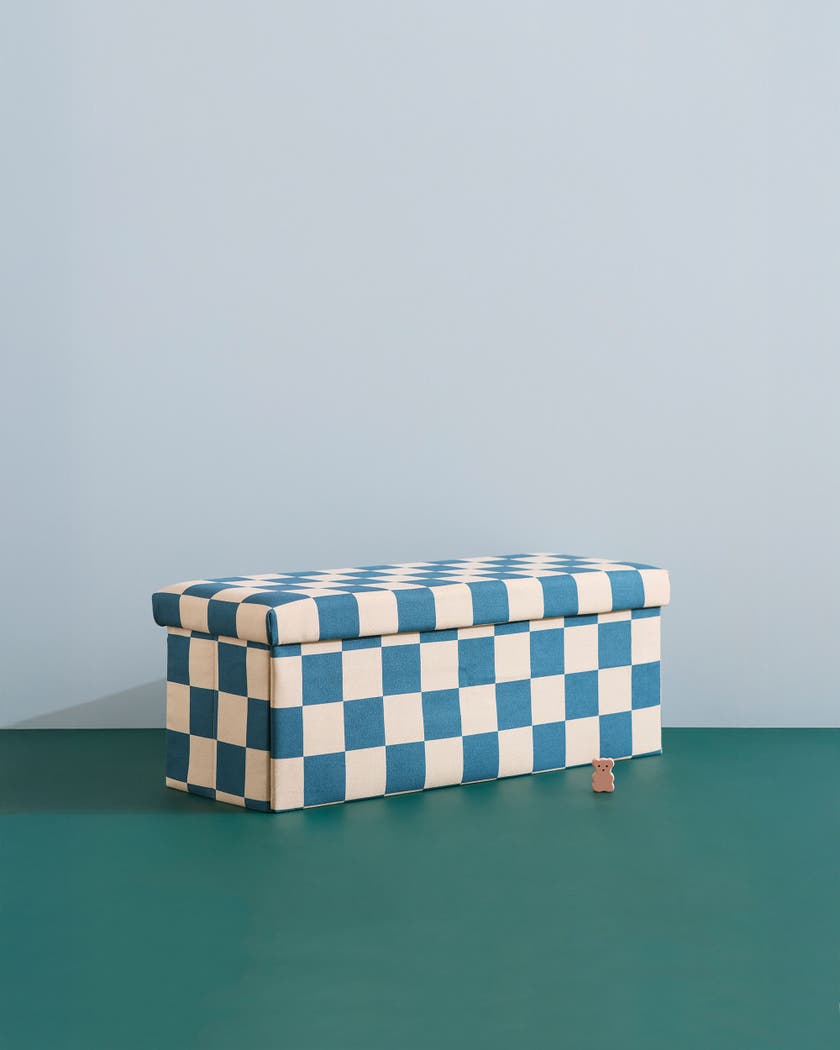Pouffe with storage check teal 80 cm