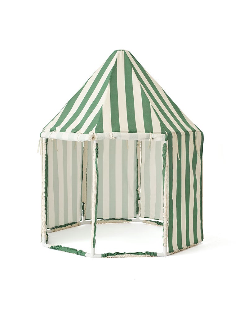 Paviljongtält grön randig GOTS