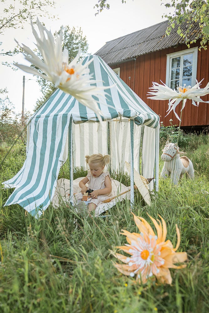 Paviljongtält grön randig GOTS